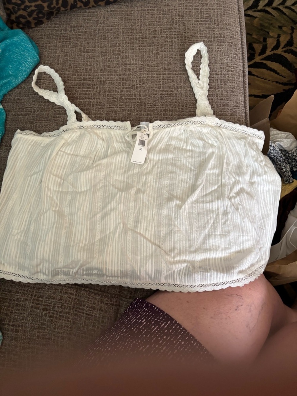 Old Navy White Lace-Trim Striped Cami